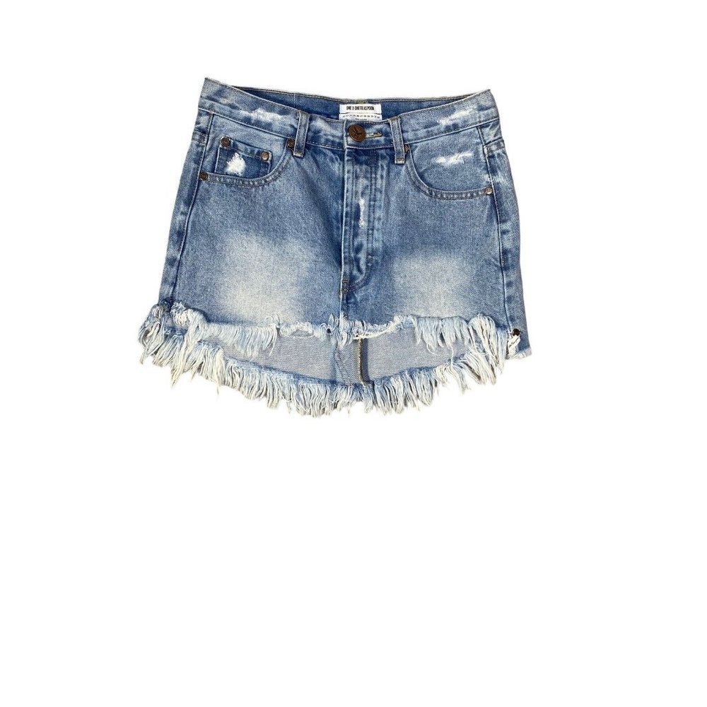 One‎ Teaspoon Womens Junkyard Distressed Blue Denim Skirt Size 24